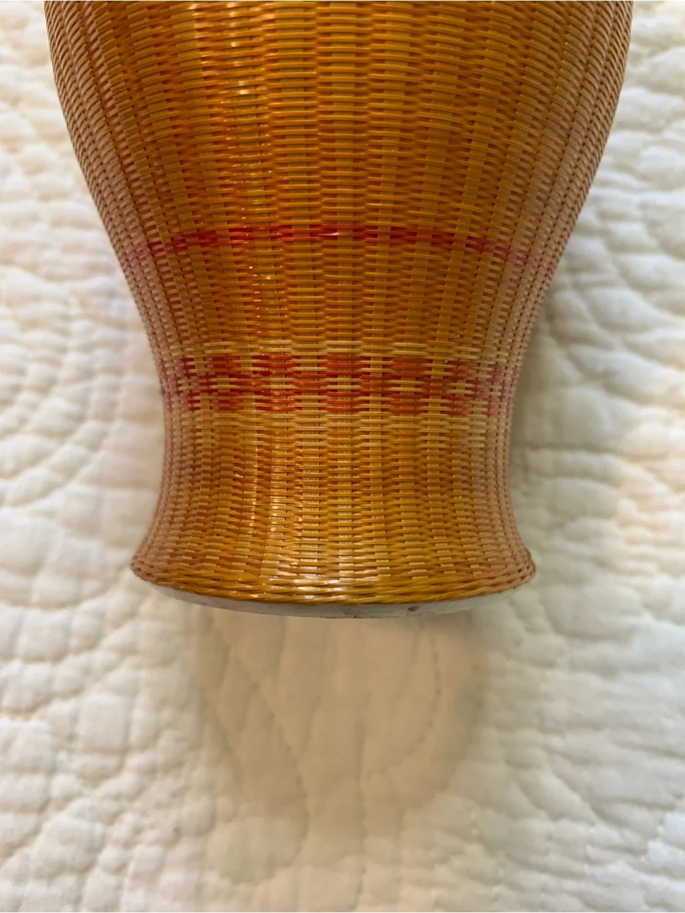 Vintage Chinese FINE Rattan Bamboo Woven Porcelain Vase